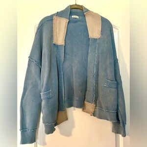 POL Light Blue Knit Cardigan with Lighter Blue Trim Patches